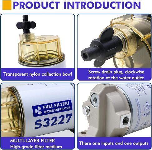 S3227 Fuel Filter Water Separator with Clear Bowl Assembly 3/8" Barb x 1/4" NPT Fittings Replacement for Marine Outboard Motor Mercury Replaces 320R, 490R-RAC-01, 18-7948, 9-37882, 18-7922, 18-7922-1 in Kuwait