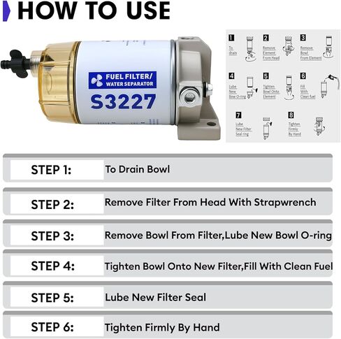 S3227 Fuel Filter Water Separator with Clear Bowl Assembly 3/8" Barb x 1/4" NPT Fittings Replacement for Marine Outboard Motor Mercury Replaces 320R, 490R-RAC-01, 18-7948, 9-37882, 18-7922, 18-7922-1 in Kuwait