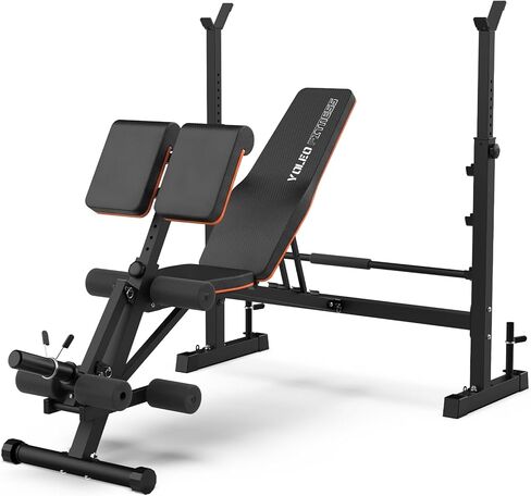 YOLEO Adjustable Weight Bench with Roman Chair, Foldable Workout Bench for Home Gym with Squat Rack for Bench Press - Hyperextension Bench, Leg Extension & Preacher Pad for Small Space(3 Interchangeable Attachments) in Kuwait