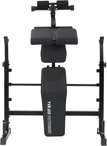 YOLEO Adjustable Weight Bench with Roman Chair, Foldable Workout Bench for Home Gym with Squat Rack for Bench Press - Hyperextension Bench, Leg Extension & Preacher Pad for Small Space(3 Interchangeable Attachments) in Kuwait
