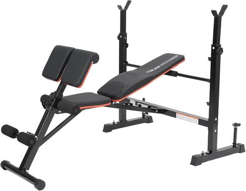 YOLEO Adjustable Weight Bench with Roman Chair, Foldable Workout Bench for Home Gym with Squat Rack for Bench Press - Hyperextension Bench, Leg Extension & Preacher Pad for Small Space(3 Interchangeable Attachments) in Kuwait