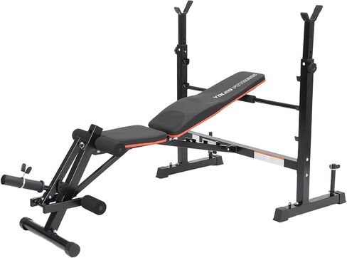 YOLEO Adjustable Weight Bench with Roman Chair, Foldable Workout Bench for Home Gym with Squat Rack for Bench Press - Hyperextension Bench, Leg Extension & Preacher Pad for Small Space(3 Interchangeable Attachments) in Kuwait