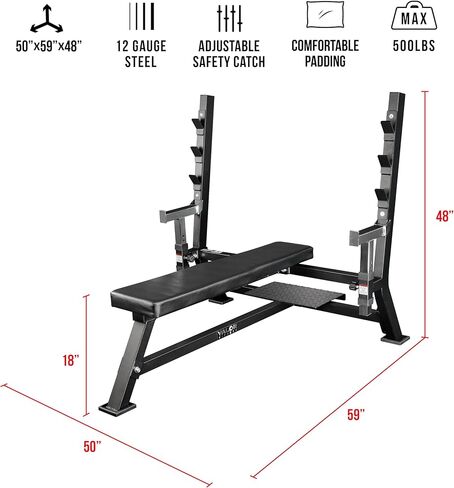 Valor Fitness Olympic Bench Press Station with Squat Rack – Adjustable Spotter Arms, Safety Catch, and Plate Storage – 500 lb Capacity for Home Gym Strength Training in Saudi Arabia
