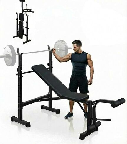 مقعد وزن قابل للتعديل لصالة الألعاب الرياضية المنزلية، مقعد تدريب القوة متعدد الوظائف مع تصميم قابل للطي، إطار فولاذي عالي التحمل، أوضاع مسطحة مائلة، معدات تمرين الجسم بالكامل in Kuwait