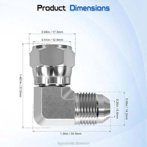 6500-06-06 تركيب هيدروليكي 3/8" JIC 37° ذكر X 3/8" أنثى JIC 90° محول الكوع، معايير SAE J514 موصل وصلات أنابيب الصلب الكربوني للأنظمة الهيدروليكية (عبوتان) in Kuwait