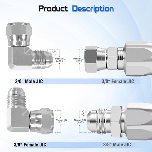 6500-06-06 تركيب هيدروليكي 3/8" JIC 37° ذكر X 3/8" أنثى JIC 90° محول الكوع، معايير SAE J514 موصل وصلات أنابيب الصلب الكربوني للأنظمة الهيدروليكية (عبوتان) in Kuwait