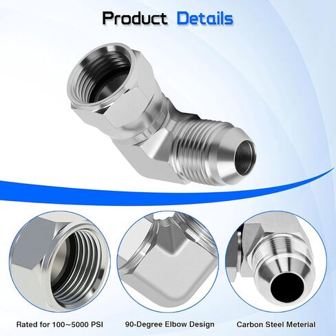 6500-06-06 تركيب هيدروليكي 3/8" JIC 37° ذكر X 3/8" أنثى JIC 90° محول الكوع، معايير SAE J514 موصل وصلات أنابيب الصلب الكربوني للأنظمة الهيدروليكية (عبوتان) in Kuwait