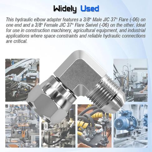 6500-06-06 تركيب هيدروليكي 3/8" JIC 37° ذكر X 3/8" أنثى JIC 90° محول الكوع، معايير SAE J514 موصل وصلات أنابيب الصلب الكربوني للأنظمة الهيدروليكية (عبوتان) in Kuwait