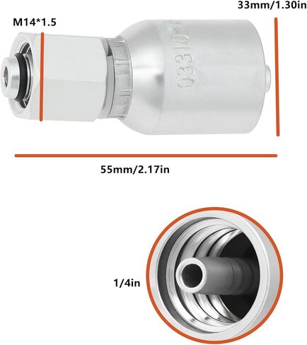 ECSiNG M14x1.5 to 1/4" Hose I.D Crimp On Hydraulic Fitting for Chinese Mini Excavator 55x33mm in Kuwait