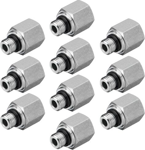 10 Pack Hydraulic Adapter Fittings: #4 SAE/ORB Male x 1/4" NPTF Female, Straight Tube Hydraulic Connectors with Protection Cover - 6405-04-04 in Saudi Arabia
