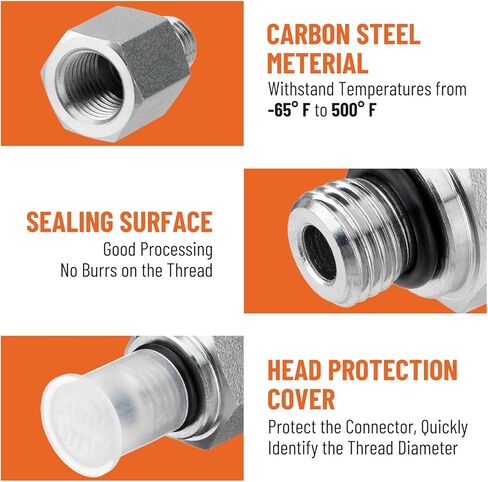 10 Pack Hydraulic Adapter Fittings: #4 SAE/ORB Male x 1/4" NPTF Female, Straight Tube Hydraulic Connectors with Protection Cover - 6405-04-04 in Saudi Arabia