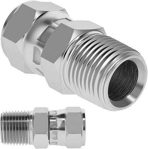 محول دوار هيدروليكي 1/4 بوصة ذكر NPTF × 3/8 بوصة أنثى JIC 37 درجة، 6505-04-06 موصل وصلات الأنابيب المستقيمة 360 درجة من الفولاذ الكربوني لتركيب الخرطوم الهيدروليكي (عبوتان) in Kuwait