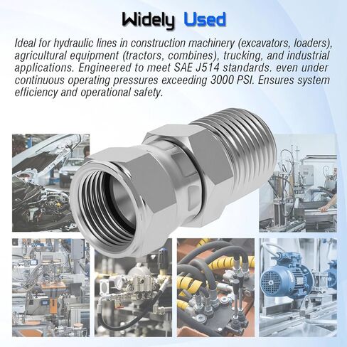 محول دوار هيدروليكي 1/4 بوصة ذكر NPTF × 3/8 بوصة أنثى JIC 37 درجة، 6505-04-06 موصل وصلات الأنابيب المستقيمة 360 درجة من الفولاذ الكربوني لتركيب الخرطوم الهيدروليكي (عبوتان) in Kuwait