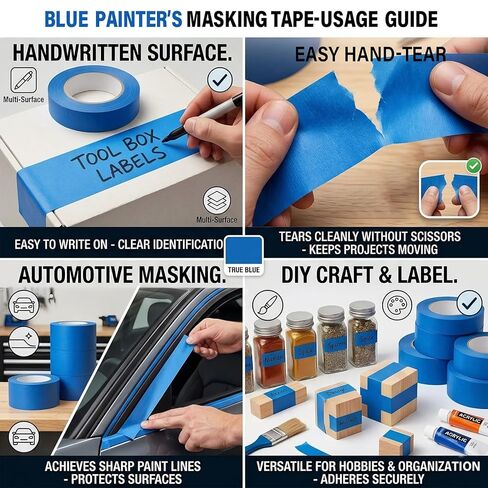 شريط رسامين أزرق بعرض 5.08 سم، شريط لاصق بكرتين مقاس 1.89 بوصة × 55 ياردة - شريط طلاء قوي الالتصاق، شريط لاصق أزرق لا يترك بقايا لطلاء الجدران، DIY، التغليف، الاستخدام متعدد الأسطح in Kuwait