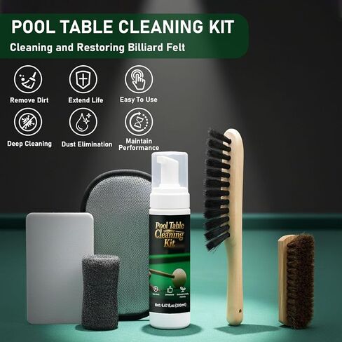 200ml Billiard Tables Cleaner Spray Set, Billiard Felt Cleaner Accessories with 2 Pool Table Brushes, 1 Steel Wire Sponge, 1 Cloth in Kuwait
