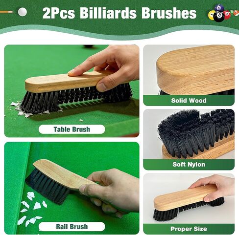 Pool Table Brush Accessories 10 Set，Billiards Pool Table Brush Cleaning Kit with 2 Wooden Brushes, Pool Cue Stick Cleaning Cloth, Billiards Cue Head Protective Sheath, Sticky Lint Roller in Saudi Arabia