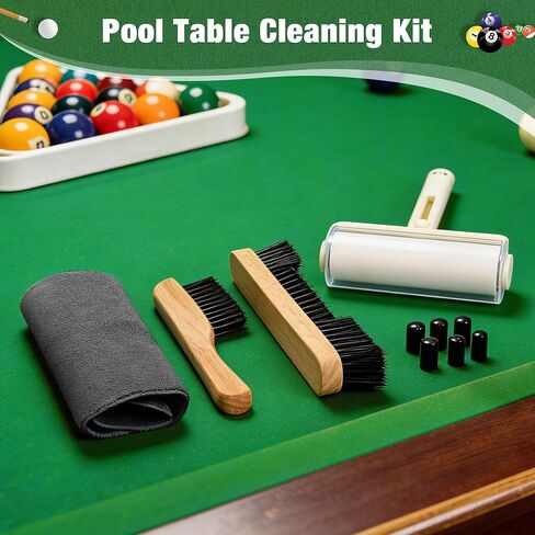 Pool Table Brush Accessories 10 Set，Billiards Pool Table Brush Cleaning Kit with 2 Wooden Brushes, Pool Cue Stick Cleaning Cloth, Billiards Cue Head Protective Sheath, Sticky Lint Roller in Saudi Arabia