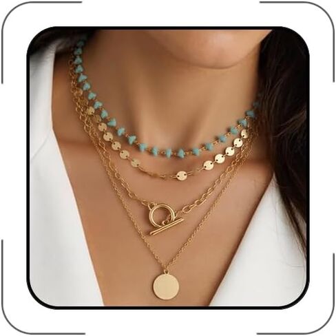CSIYANJRY99 Layered Western Necklaces for Women Vintage Turquoise Beaded Western Jewelry for Women Ox-head Cactus Cross Chain Necklaces Country Concert Cowgirl Dresses Accessories in Kuwait