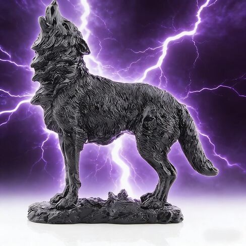 Black Wolf Sculpture Wildlife Howling Wolf Statue and Figurine in Kuwait