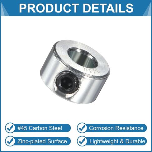 uxcell 6pcs Set Screw Collars 3/16" Bore, Zinc Plated Carbon Steel Shaft Collars, 7/16" OD, 1/4" Width Lock Axle Collar Clamp (Hollow Style, Lightweight) in Saudi Arabia