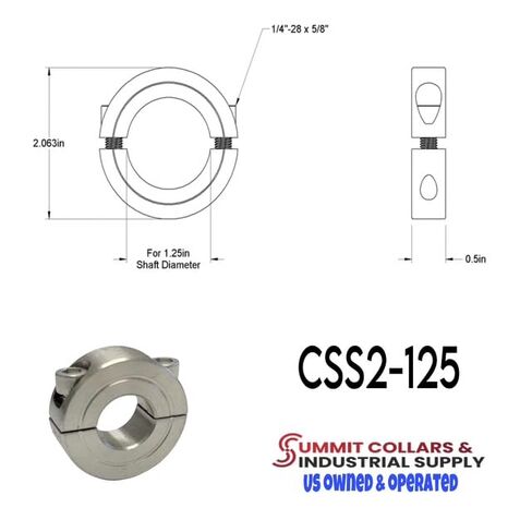 قمة العلامة التجارية 1-1/4 ''ID 2C-125-S مزدوجة سبليت رمح طوق الفولاذ المقاوم للصدأ قفل طوق المشبك المسمار CSS2-125 2 قطعة (1-1/4 بوصة، 2) in Kuwait
