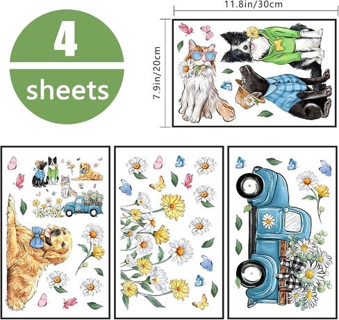 Yovkky Hello Spring Dog Cat Window Clings 9 Sheets, Golden Retriever Puppy Kitty Daisy Flower Blue Truck Farmhouse Stickers Decals Decor, Floral Eucalyptus Butterfly Home Kitchen Decorations in Kuwait