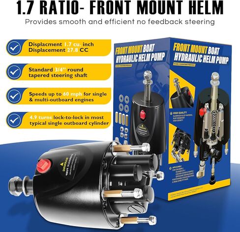 HH5271-3 Outboard Hydraulic Steering Pump Helm, 1.7 cu in Front Mount Helm for Boats up to 300 HP, 4.9 Lock-to-Lock Turns, Built-in Lock Valve, Replace Seastar Helm #HH5271-3 in Saudi Arabia