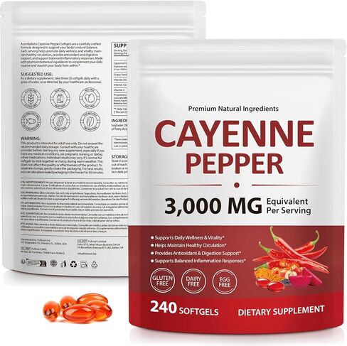 Cayenne Pepper Softgels with Beetroot Extract, Turmeric Curcumin & Hawthorn – Enhanced with Vitamins D3, K2 & E – Supports Heart Health, Circulation & Leg Vein Wellness – 240 Easy-to-Take Capsules in Kuwait