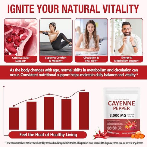 Cayenne Pepper Softgels with Beetroot Extract, Turmeric Curcumin & Hawthorn – Enhanced with Vitamins D3, K2 & E – Supports Heart Health, Circulation & Leg Vein Wellness – 240 Easy-to-Take Capsules in Kuwait