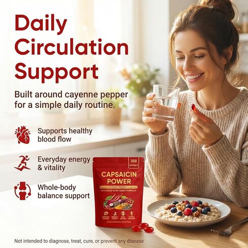 Capsaicin Power - Cayenne Pepper Softgels, Capsaicin Supplements with Vitamin E, D3 & K2, Grape Seed, Beetroot & Turmeric Extract, 300 Soft gels in Kuwait