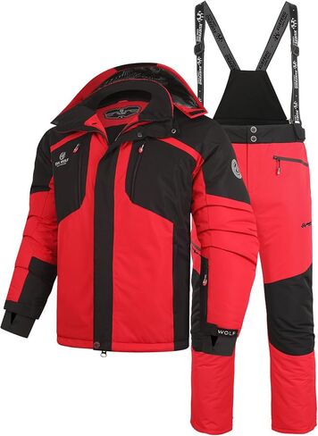 EVIL WOLF Men's Ski Suit Set, Color Block Windproof Waterproof Insulated Jacket with Bib Pants in Saudi Arabia