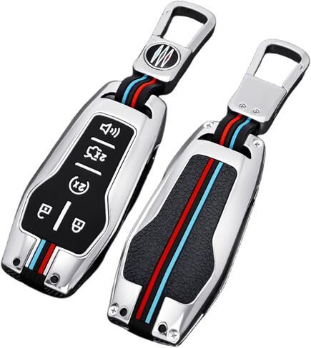 Zinc Alloy Car Key Cover Cases Compatible with Ford Edge Explorer F-150 F-250 Fusion Mondeo 5 Buttons with Fluorescent Tricolor Strip (Matte) in Kuwait