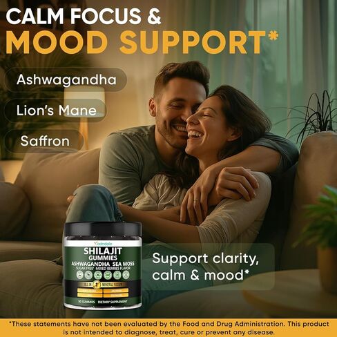 Adndale Himalayan Natural Shilajit Gummies for Men & Women, Sugar-Free Mixed Berries Flavor - with Ashwagandha, Sea Moss, Lion’s Mane & Saffron + Zinc & Selenium - 90 Gummies (45 Servings) in Kuwait