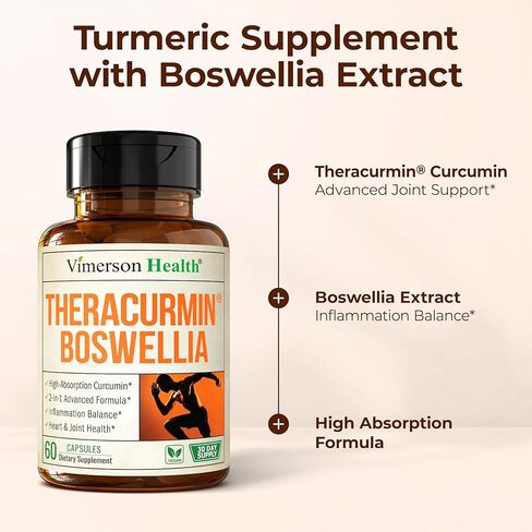 Advanced Turmeric Curcumin Supplement for Joint Support & Inflammation – Enhanced Absorption Theracurmin 600mg with Boswellia Serrata for Mobility & Recovery – Vegan, Gluten Free – 60 Capsules in Saudi Arabia