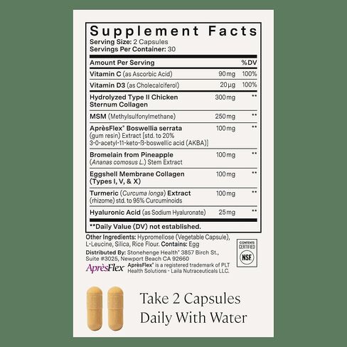 Stonehenge Health Dynamic Joint Health Supplement – Fast- Support with AprèsFlex® Boswellia, MSM, Multi-Type Collagen, Turmeric, Bromelain, Vitamins C & D3 Joint Comfort Support – 60 Caps (3 Pack) in Kuwait