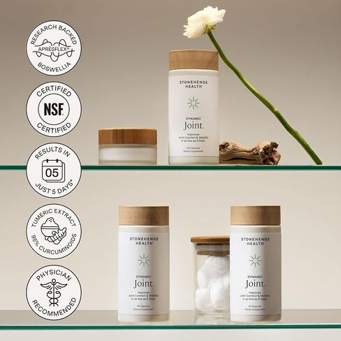 Stonehenge Health Dynamic Joint Health Supplement – Fast- Support with AprèsFlex® Boswellia, MSM, Multi-Type Collagen, Turmeric, Bromelain, Vitamins C & D3 Joint Comfort Support – 60 Caps (3 Pack) in Kuwait