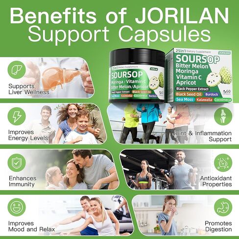 25-in-1 Soursop Supplement with Graviola, Berberine & Bitter Melon Antioxidant Blend with Turmeric Moringa Sea Moss Burdock Root Vitamin C 60 Capsules (1) in Saudi Arabia