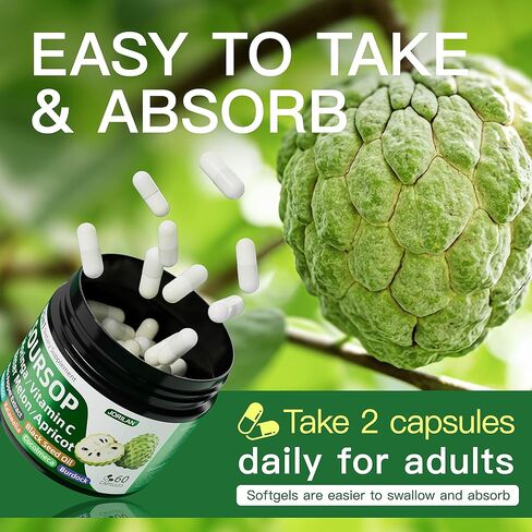 25-in-1 Soursop Supplement with Graviola, Berberine & Bitter Melon Antioxidant Blend with Turmeric Moringa Sea Moss Burdock Root Vitamin C 60 Capsules (1) in Saudi Arabia