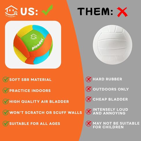 Picador Soft Indoor Volleyball - Soft and Safe Indoor Volleyballs for Practicing Inside House and Yard, Silent Volleyball with Pump for All Ages in Saudi Arabia