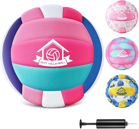 Soft Indoor Volleyball, Cushioned Cover Training Ball for Beginners, Silent Indoor Volleyball with Pump, Lightweight Official Size 5 Volleyballs for House Games & Practice in Kuwait