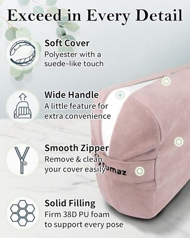 مجموعة مسند اليوجا توماز - وسادة مسند مستطيلة لليوجا التصالحية، وسادة تأمل ناعمة مع مقبض حمل وحزام بطول 8 أقدام، غطاء قابل للغسل في الغسالة in Kuwait