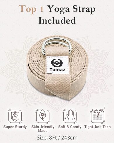 مجموعة مسند اليوجا توماز - وسادة مسند مستطيلة لليوجا التصالحية، وسادة تأمل ناعمة مع مقبض حمل وحزام بطول 8 أقدام، غطاء قابل للغسل في الغسالة in Kuwait