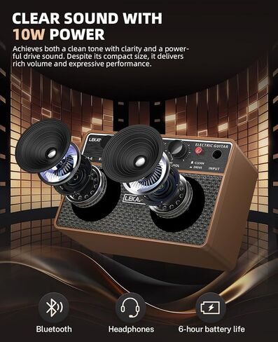 LEKATO 10W Mini Guitar Amp, Portable Electric Guitar Amplifier with Clean/Overdrive Channel, Headphone Jack, AUX Input, Bluetooth, Rechargeable Amp for Home and Travel Practice in Saudi Arabia