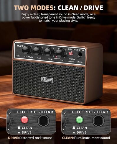 LEKATO 10W Mini Guitar Amp, Portable Electric Guitar Amplifier with Clean/Overdrive Channel, Headphone Jack, AUX Input, Bluetooth, Rechargeable Amp for Home and Travel Practice in Saudi Arabia