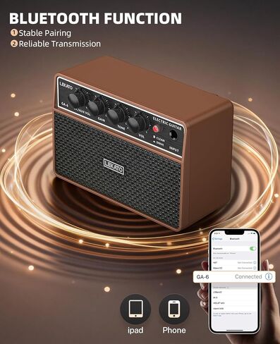 LEKATO 10W Mini Guitar Amp, Portable Electric Guitar Amplifier with Clean/Overdrive Channel, Headphone Jack, AUX Input, Bluetooth, Rechargeable Amp for Home and Travel Practice in Saudi Arabia