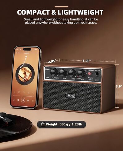 LEKATO 10W Mini Guitar Amp, Portable Electric Guitar Amplifier with Clean/Overdrive Channel, Headphone Jack, AUX Input, Bluetooth, Rechargeable Amp for Home and Travel Practice in Saudi Arabia