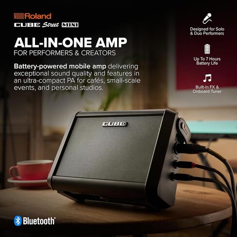 Roland Cube Street Mini | Ultra-Compact Amplifier | Exceptional Sound | Ideal for Small Events | Supports Mics, Instruments & More | Up to 7 Hours Battery Life | Built-in Effects | Bluetooth Audio in Saudi Arabia