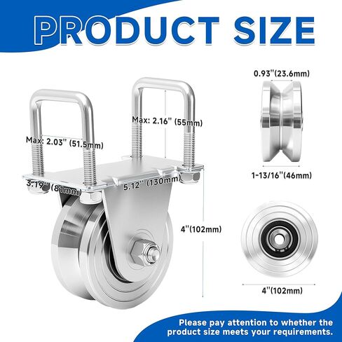 AIWFL 2 Pack 4" V-Groove Slide Gate Wheel Kit, Heavy Duty Steel Dual Bearing Bolted External Mount Bracket with Screws, for 2" Thick Inverted Sliding Rolling Track Gates, 3000 LBS Capacity No Welding in Kuwait