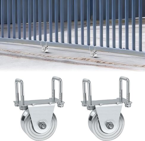 AIWFL 2 Pack 4" V-Groove Slide Gate Wheel Kit, Heavy Duty Steel Dual Bearing Bolted External Mount Bracket with Screws, for 2" Thick Inverted Sliding Rolling Track Gates, 3000 LBS Capacity No Welding in Kuwait