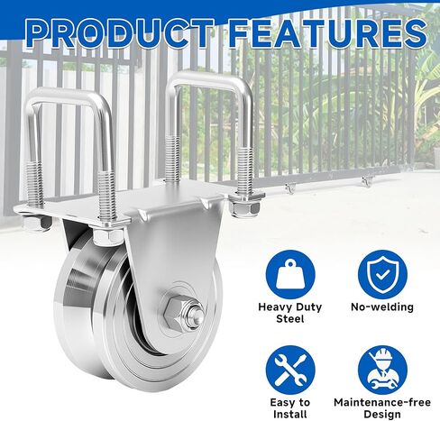 AIWFL 2 Pack 4" V-Groove Slide Gate Wheel Kit, Heavy Duty Steel Dual Bearing Bolted External Mount Bracket with Screws, for 2" Thick Inverted Sliding Rolling Track Gates, 3000 LBS Capacity No Welding in Kuwait